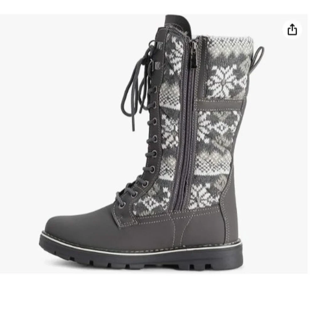 POLAR Women’s Snow Boots 12” Faux Fur Warm Thermal Waterproof  Rubber Sole Gray